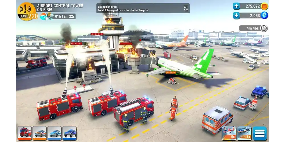 سيارات الإطفاء والإنقاذ وسيارات الإسعاف في لعبة EMERGENCY HQ مهكرة