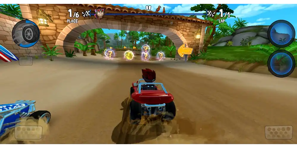 تنفيذ الحركات البهلوانية واكتساب السرعة الإضافية في لعبة Beach Buggy Racing مهكرة 2026.