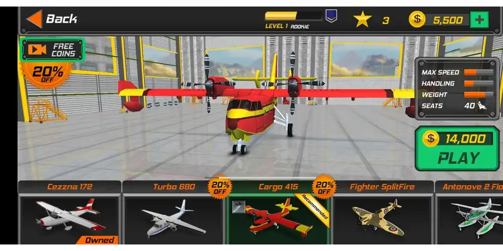 فتح جميع الطائرات المدنية والحربية والنفاثة في تحميل Flight Pilot 3D النسخة الكاملة.