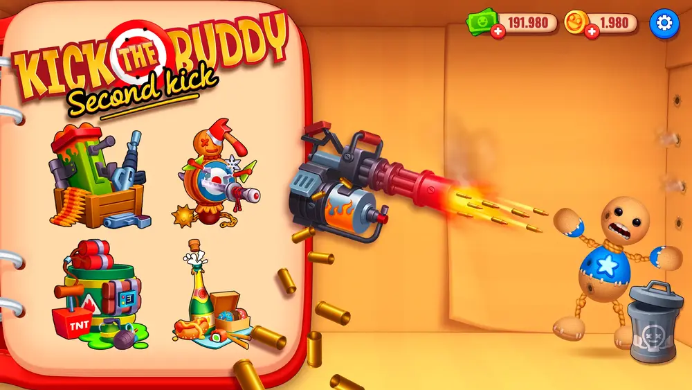 فتح جميع الأشكال والسكنات المضحكة والأزياء النادرة للدمية بادي في لعبة Kick the Buddy 2 مهكرة أموال غير محدودة مجانا
