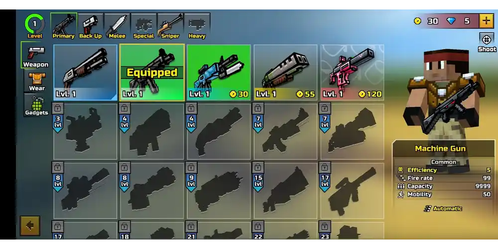 قائمة الأسلحة المستقبلية المفتوحة بالكامل في Pixel Gun 3D APK مهكرة كل التحديثات مجانا
