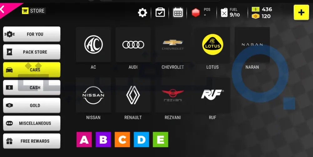قائمة السيارات المفتوحة في نسخة Race Max Pro مهكرة 2026