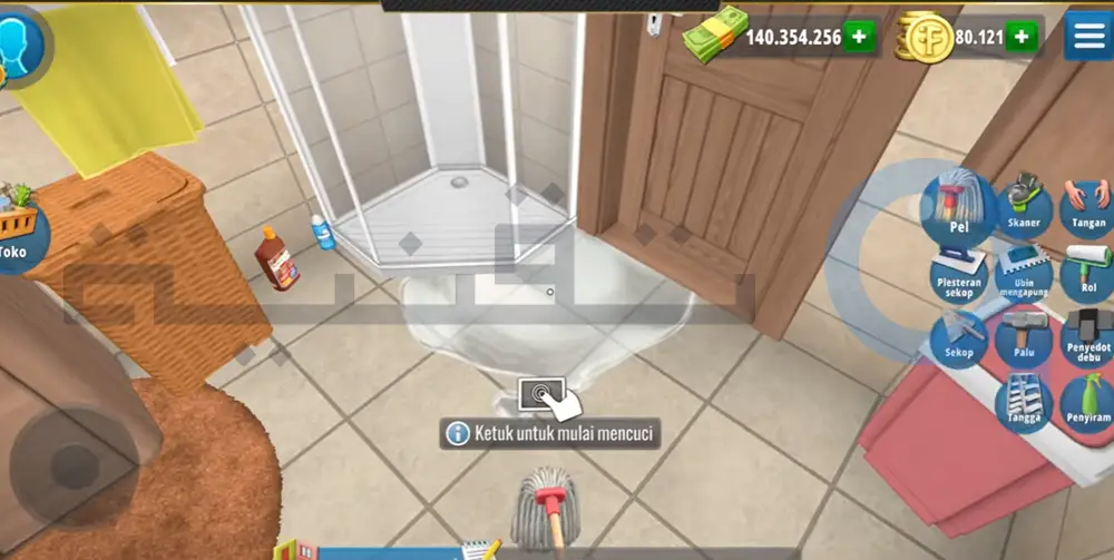 استخدام أدوات التنظيف المتطورة في تنزيل لعبة تنظيف البيوت house flipper مهكرة.