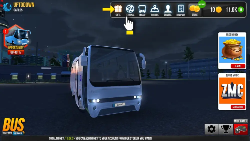 ميزة الأموال والعملات الذهبية اللانهائية لتطوير شركة النقل داخل لعبة Bus Simulator Ultimate للأندرويد.
