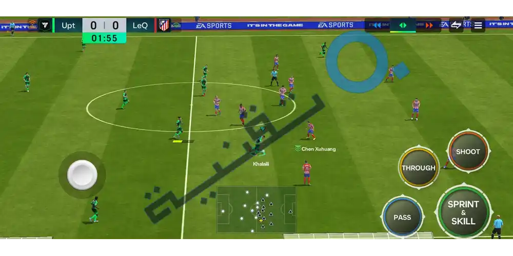 جرافيك مباراة واقعية داخل لعبة FIFA Mobile للاندرويد أثناء التحكم باللاعبين