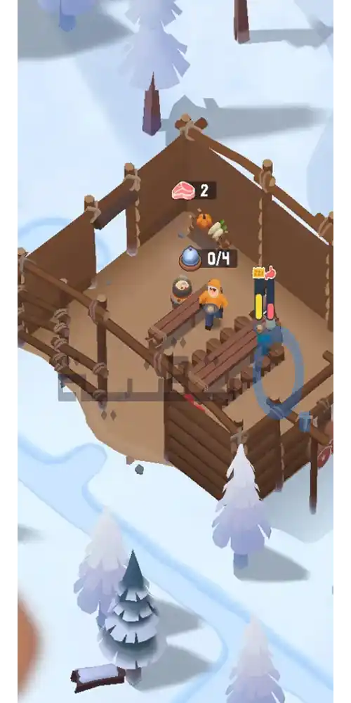 لقطة حية من Frozen City مهكرة 2026 تظهر تطور المباني بالموارد المجانية.