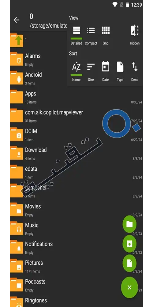 واجهة تطبيق ZArchiver للأندرويد تعرض ملفات الهاتف لفك الضغط بأسلوب منظم.