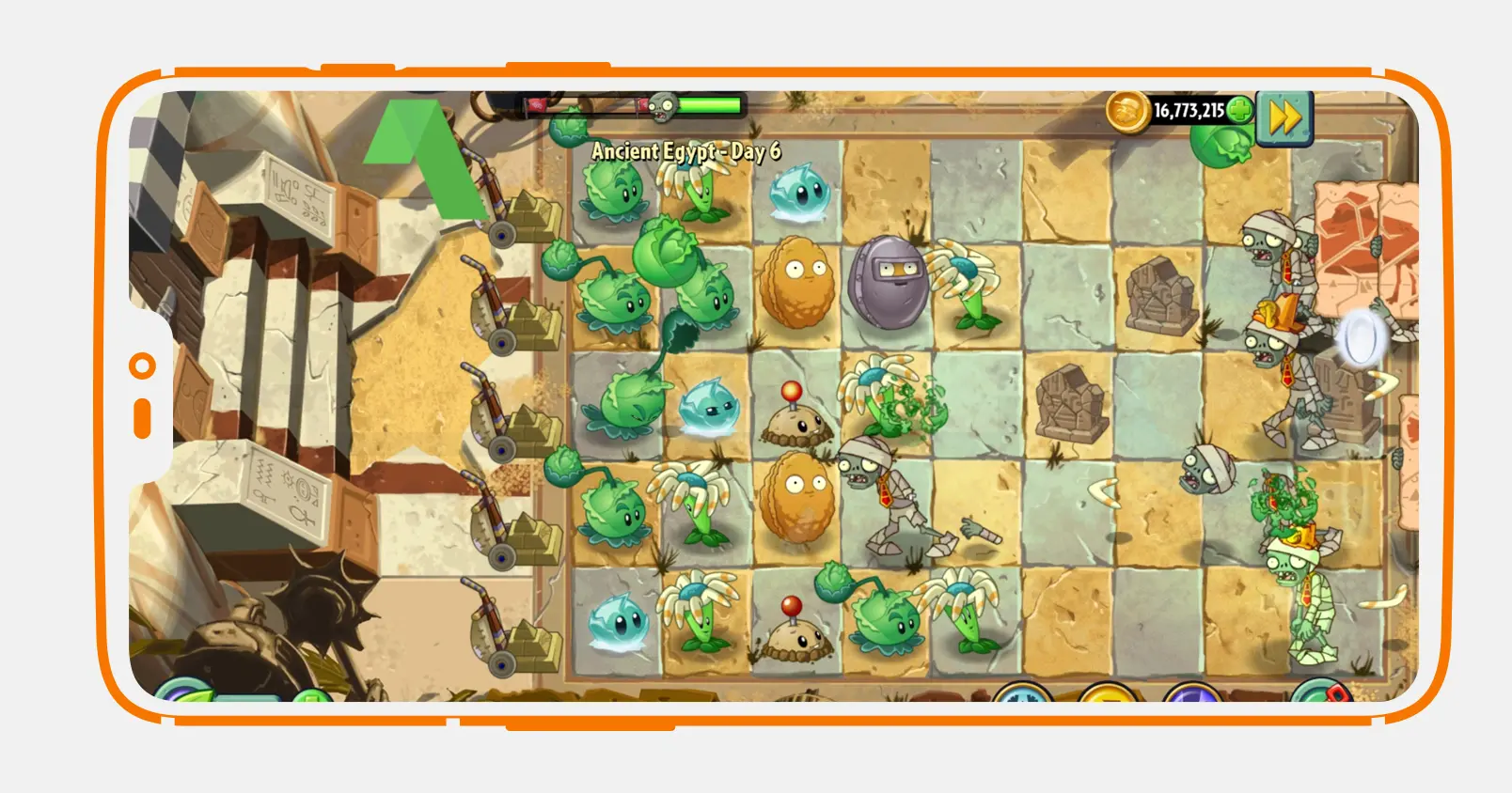 ترتيب النباتات الدفاعية في ساحة القتال داخل Plants vs Zombies 2 مهكرة أموال