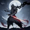 بطل لعبة Shadow Slayer يتصدى لهجمات الوحوش في بيئة مظلمة باستخدام مهارات السيف السريعة