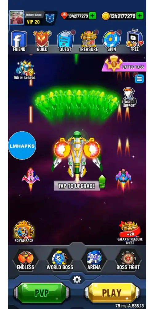 ترقية قوة النيران والدروع لأقصى مستوى داخل لعبة space shooter مهكرة للاندرويد.