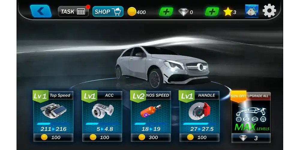 تخصيص الألوان وتطوير المحركات مجاناً بعد تحميل لعبة Street Racing 3D للأندرويد.