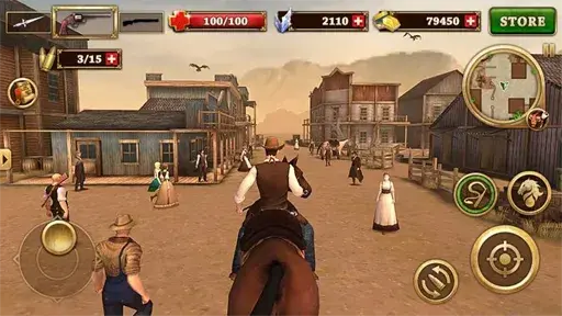 ركوب الخيول السريعة واستكشاف الصحراء في لعبة West Gunfighter النسخة الكاملة.