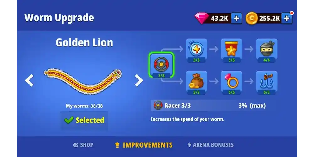 فتح جميع الأشكال الأسطورية وسكنات التنانين والهالوين مجاناً عبر تنزيل Worm Hunt Mod APK.